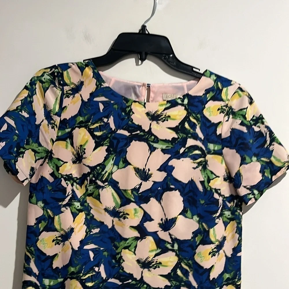 J. Crew pink blue green floral dress. Size 0 petite. - Picture 2 of 6